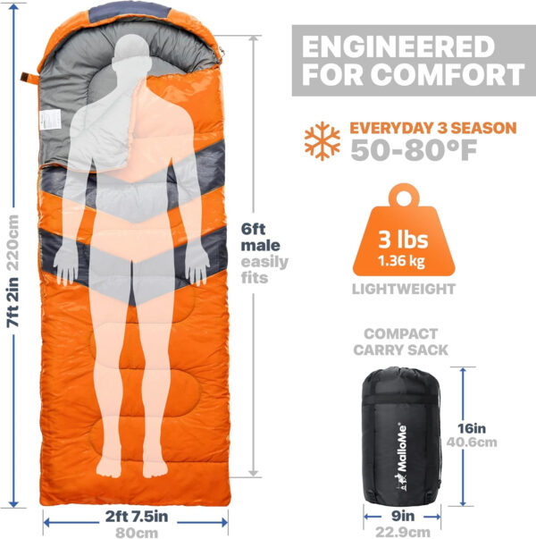 MalloMe Sleeping Bags for Adults Cold Weather & Warm - Backpacking Camping Sleeping Bag for Kids 10-12, Girls, Boys - Lightweight Compact Camping Essentials Gear Accessories Hiking Sleep Must Haves