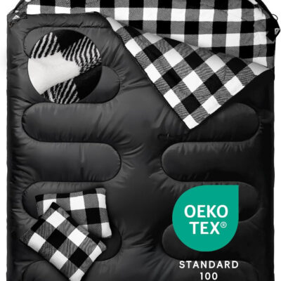 689b0bd60b6b056d30a7b1e597b0f73980fb4f5c76c8c18c32875.jpg MEREZA Flannel Double Sleeping Bag for Adults Cold Weather, XL Queen Size Sleeping Bag for All Season 2 Person Big and Tall Sleeping Bags for Camping 0 Degree with Pillow