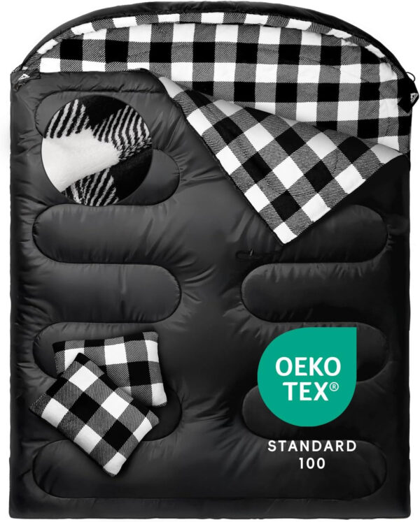 689b0bd60b6b056d30a7b1e597b0f73980fb4f5c76c8c18c32875.jpg MEREZA Flannel Double Sleeping Bag for Adults Cold Weather, XL Queen Size Sleeping Bag for All Season 2 Person Big and Tall Sleeping Bags for Camping 0 Degree with Pillow