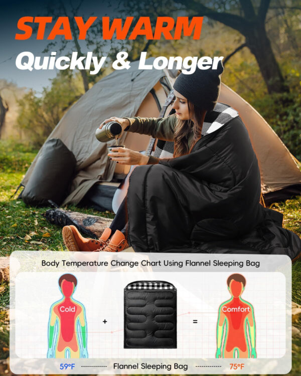 689b0bdbe10986367c9c766c1809d2b078e353f9dca322875ec98.jpg MEREZA Flannel Double Sleeping Bag for Adults Cold Weather, XL Queen Size Sleeping Bag for All Season 2 Person Big and Tall Sleeping Bags for Camping 0 Degree with Pillow