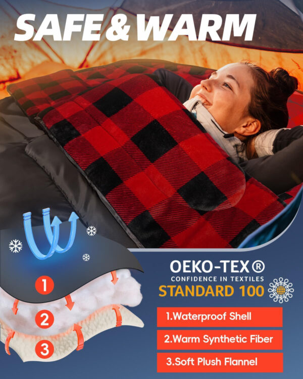 689b0be1b5e838aa910aa2acee03dee83c052ca8b863a4cee8e86.jpg MEREZA Flannel Double Sleeping Bag for Adults Cold Weather, XL Queen Size Sleeping Bag for All Season 2 Person Big and Tall Sleeping Bags for Camping 0 Degree with Pillow