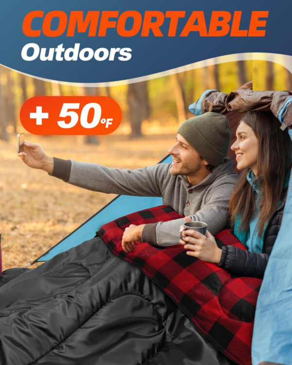 689b0be334fa92dacd8bf5bc95412504a5abed3e07d01894566a9.jpg MEREZA Flannel Double Sleeping Bag for Adults Cold Weather, XL Queen Size Sleeping Bag for All Season 2 Person Big and Tall Sleeping Bags for Camping 0 Degree with Pillow