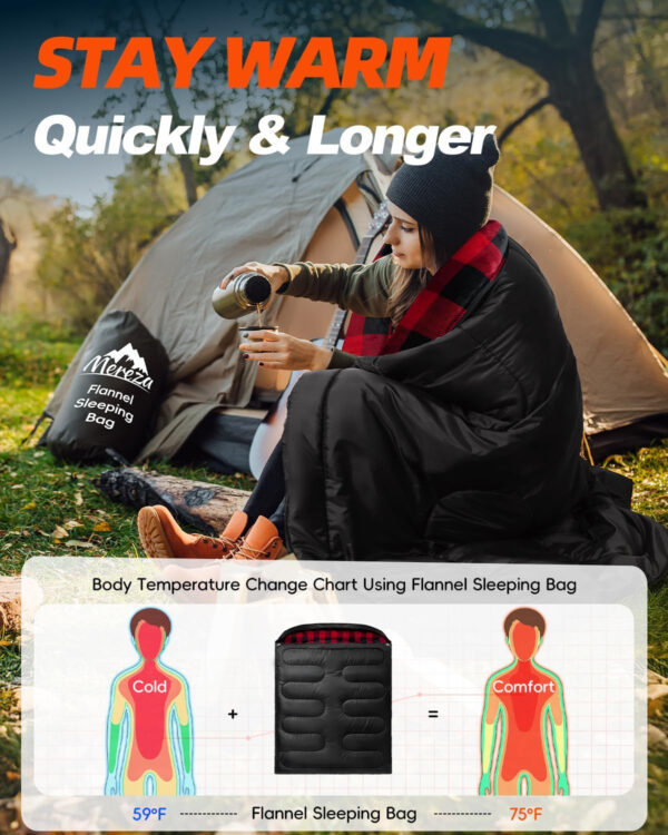 689b0be4eba2e4ec27885764a3ff8c4895812bfa11dc797a856f6.jpg MEREZA Flannel Double Sleeping Bag for Adults Cold Weather, XL Queen Size Sleeping Bag for All Season 2 Person Big and Tall Sleeping Bags for Camping 0 Degree with Pillow
