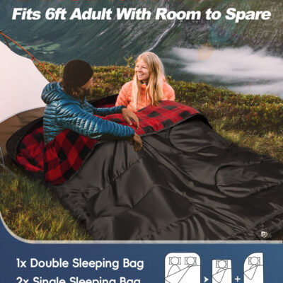 689b0be7de5bdc5c9dd7eca83a78736939f5f33b85780e6b3140c.jpg MEREZA Flannel Double Sleeping Bag for Adults Cold Weather, XL Queen Size Sleeping Bag for All Season 2 Person Big and Tall Sleeping Bags for Camping 0 Degree with Pillow