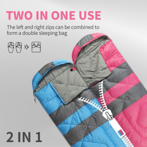 Sleeping Bags, Camping Sleeping Bag for Adults, 3 Season Warm & Cool Weather, Lightweight Waterproof Sleeping Bags for Indoor Outdoor Camping Traveling Backpacking, Pink/Blue/Black