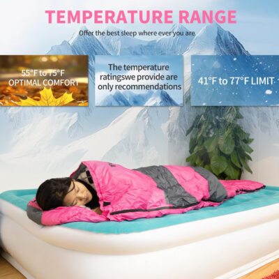 Sleeping Bags, Camping Sleeping Bag for Adults, 3 Season Warm & Cool Weather, Lightweight Waterproof Sleeping Bags for Indoor Outdoor Camping Traveling Backpacking, Pink/Blue/Black