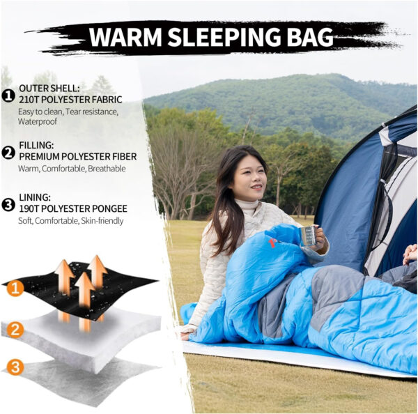 Sleeping Bags, Camping Sleeping Bag for Adults, 3 Season Warm & Cool Weather, Lightweight Waterproof Sleeping Bags for Indoor Outdoor Camping Traveling Backpacking, Pink/Blue/Black