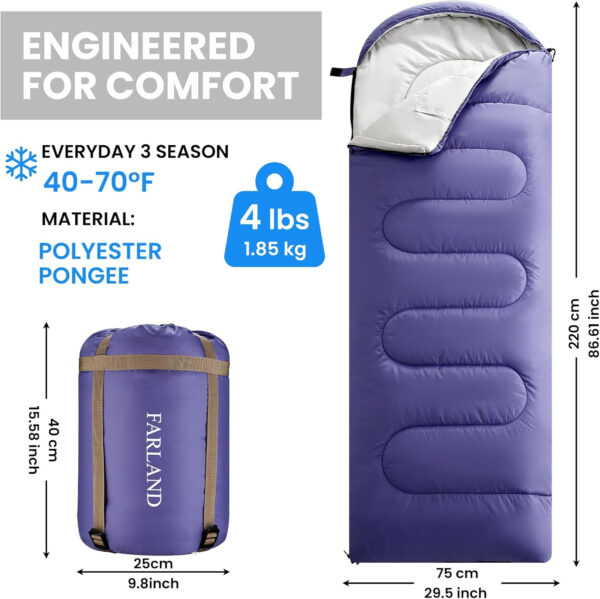 689b0d4d6463733d5f27ca3402a167a62240134604cde8b8c8d96.jpg FARLAND Sleeping Bags 30℉ for Adults Teens Kids with Compression Sack Portable and Lightweight for 3-4 Season Camping, Hiking,Waterproof, Backpacking and Outdoors