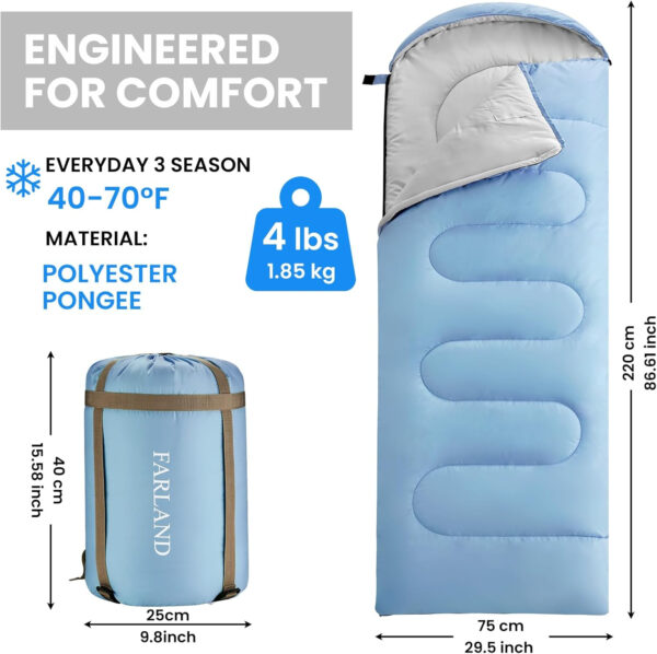 689b0d6b211a60e2b279d661290a8b63229666c363ae868a5e16b.jpg FARLAND Sleeping Bags 30℉ for Adults Teens Kids with Compression Sack Portable and Lightweight for 3-4 Season Camping, Hiking,Waterproof, Backpacking and Outdoors