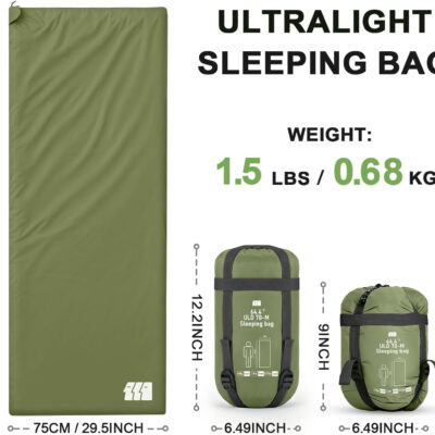 Ultralight Warm Weather Sleeping Bag - Portable, Waterproof, Compact Lightweight, Comfort with Compression Sack - Great for Outdoor Camping, Backpacking & Hiking