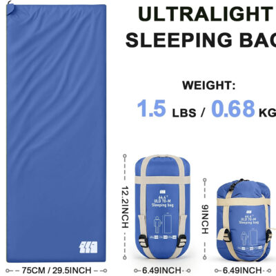 Ultralight Warm Weather Sleeping Bag - Portable, Waterproof, Compact Lightweight, Comfort with Compression Sack - Great for Outdoor Camping, Backpacking & Hiking