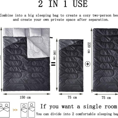 Tuphen Double Sleeping Bag, Sleeping Bag with 2 Pillows, Queen Size XL Bag for 2 People, Cold Warm Weather- 3 Seasons, Waterproof Adults for Camping, Backpacking or Hiking