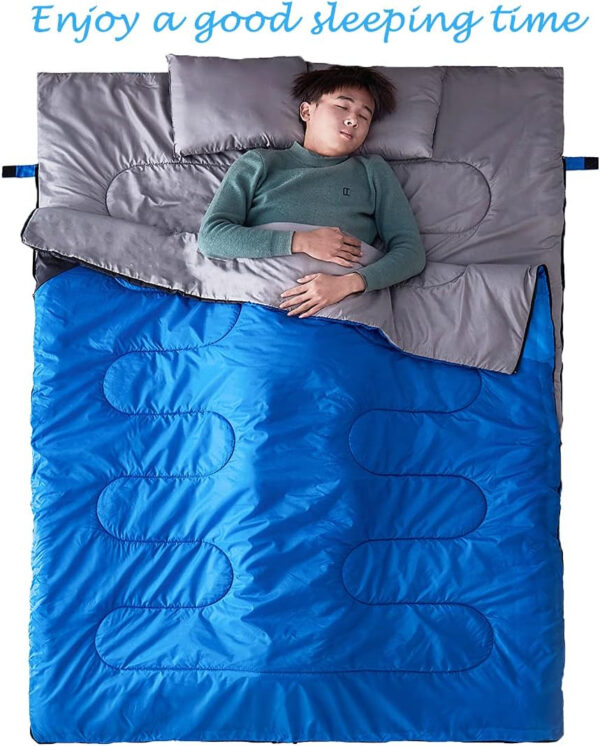 Tuphen Double Sleeping Bag, Sleeping Bag with 2 Pillows, Queen Size XL Bag for 2 People, Cold Warm Weather- 3 Seasons, Waterproof Adults for Camping, Backpacking or Hiking