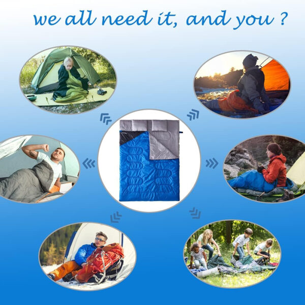 Tuphen Double Sleeping Bag, Sleeping Bag with 2 Pillows, Queen Size XL Bag for 2 People, Cold Warm Weather- 3 Seasons, Waterproof Adults for Camping, Backpacking or Hiking