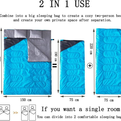 Tuphen Double Sleeping Bag, Sleeping Bag with 2 Pillows, Queen Size XL Bag for 2 People, Cold Warm Weather- 3 Seasons, Waterproof Adults for Camping, Backpacking or Hiking