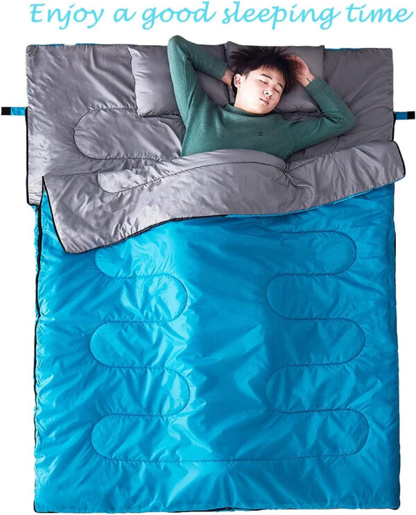 Tuphen Double Sleeping Bag, Sleeping Bag with 2 Pillows, Queen Size XL Bag for 2 People, Cold Warm Weather- 3 Seasons, Waterproof Adults for Camping, Backpacking or Hiking