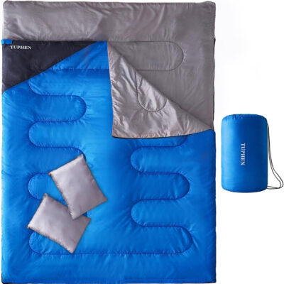 Tuphen Double Sleeping Bag, Sleeping Bag with 2 Pillows, Queen Size XL Bag for 2 People, Cold Warm Weather- 3 Seasons, Waterproof Adults for Camping, Backpacking or Hiking