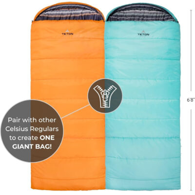 Teton Celsius Regular, -25F, 20F, 0F Degree Sleeping Bags, All Weather Bag for Adults and Kids, Camping Made Easy and Warm, Travel Sack Included