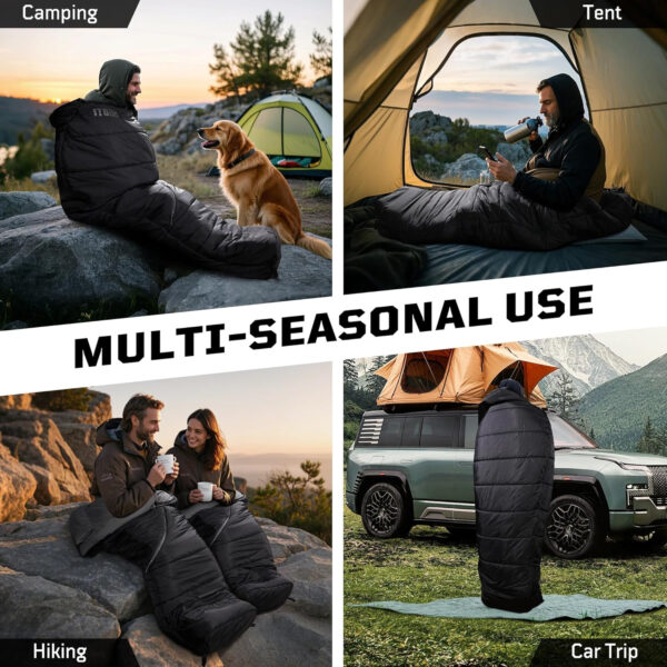 Sleeping Bag for Adults, Warm Weather Camping Mummy Sleeping Bags (25-36℉) with Adjustable Hood, Phone Pocket & Compression Sack for Hiking Travel Hunting