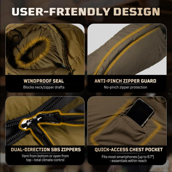 Sleeping Bag for Adults, Warm Weather Camping Mummy Sleeping Bags (25-36℉) with Adjustable Hood, Phone Pocket & Compression Sack for Hiking Travel Hunting