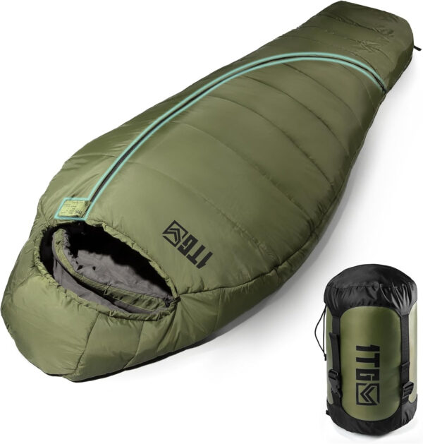 Sleeping Bag for Adults, Warm Weather Camping Mummy Sleeping Bags (25-36℉) with Adjustable Hood, Phone Pocket & Compression Sack for Hiking Travel Hunting