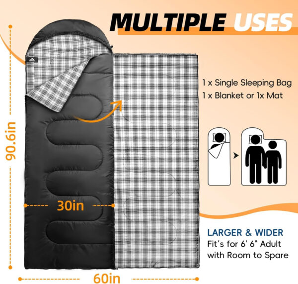 689b11d1b3d7ecb2eccf296cddd0d1354294f5dffafaa7911a5f5.jpg MEREZA Flannel Sleeping Bag for Adults XL, Large Wide Sleeping Bags for Camping Mens Warm Cotton Sleeping Bag 4 Season Warm & Cool Weather