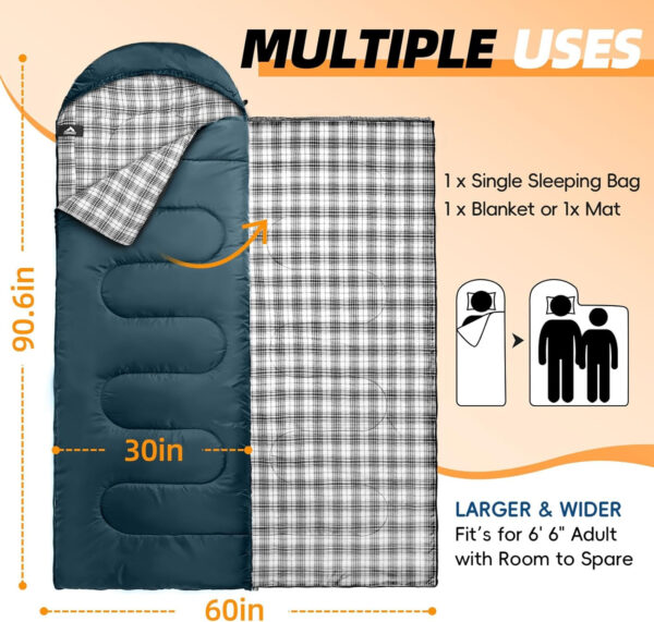 689b11dd38761328e8ae4d0c2ff687d2e2874b234de501c0cc3c6.jpg MEREZA Flannel Sleeping Bag for Adults XL, Large Wide Sleeping Bags for Camping Mens Warm Cotton Sleeping Bag 4 Season Warm & Cool Weather