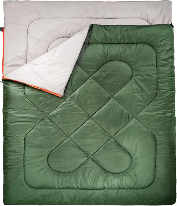 689b1211aeb05720a476359924f8177c78ddd675d1390831e9f98.jpg Amazon Basics 40°F Cool Weather Two-Person Sleeping Bag, 87 Inches x 59 Inches, Olive Green