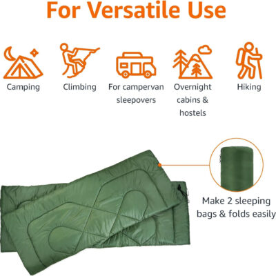 689b1216a39065e6bbf810973b4484733d9dabd459698fd0efd99.jpg Amazon Basics 40°F Cool Weather Two-Person Sleeping Bag, 87 Inches x 59 Inches, Olive Green
