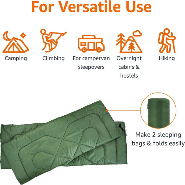 689b1216a39065e6bbf810973b4484733d9dabd459698fd0efd99.jpg Amazon Basics 40°F Cool Weather Two-Person Sleeping Bag, 87 Inches x 59 Inches, Olive Green