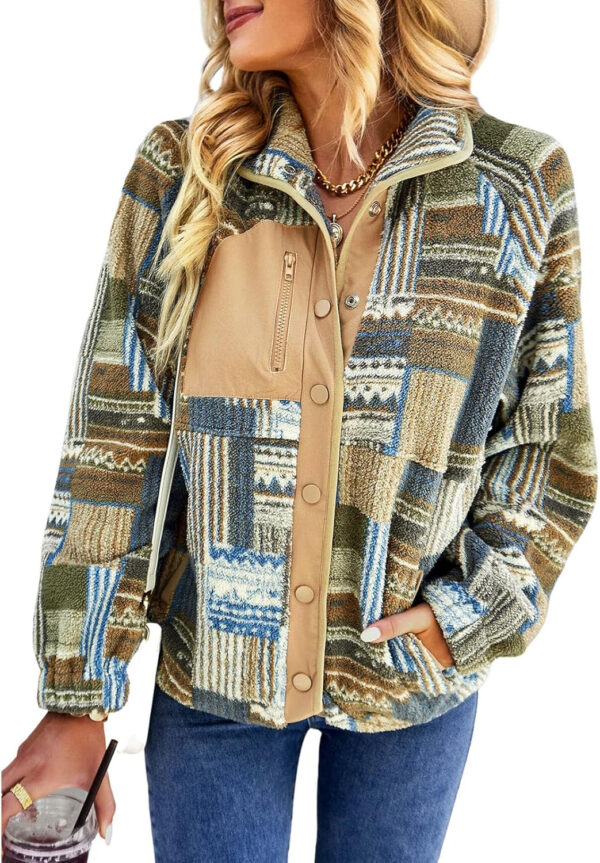 SELINK Womens Fleece Jacket Western Aztec Print Long Sleeve Snap Button Down Shacket Jackets with Pockets