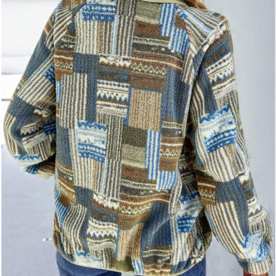 SELINK Womens Fleece Jacket Western Aztec Print Long Sleeve Snap Button Down Shacket Jackets with Pockets