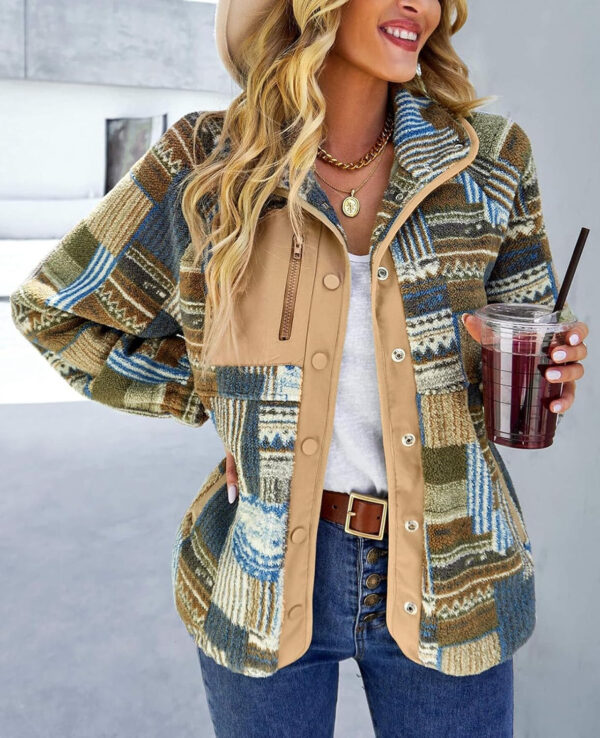 SELINK Womens Fleece Jacket Western Aztec Print Long Sleeve Snap Button Down Shacket Jackets with Pockets