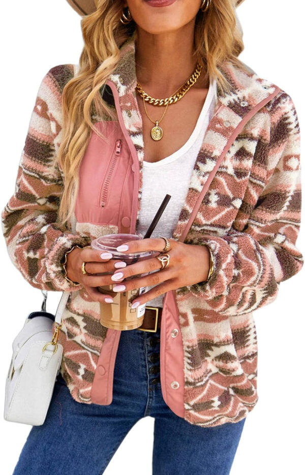 SELINK Womens Fleece Jacket Western Aztec Print Long Sleeve Snap Button Down Shacket Jackets with Pockets
