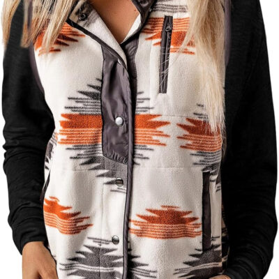 SELINK Womens Fleece Jacket Western Aztec Print Long Sleeve Snap Button Down Shacket Jackets with Pockets