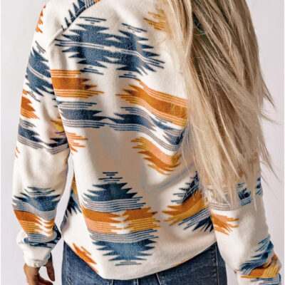 SELINK Womens Fleece Jacket Western Aztec Print Long Sleeve Snap Button Down Shacket Jackets with Pockets