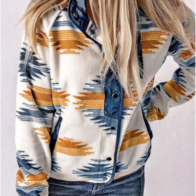 SELINK Womens Fleece Jacket Western Aztec Print Long Sleeve Snap Button Down Shacket Jackets with Pockets