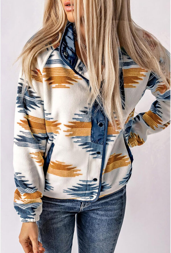 SELINK Womens Fleece Jacket Western Aztec Print Long Sleeve Snap Button Down Shacket Jackets with Pockets