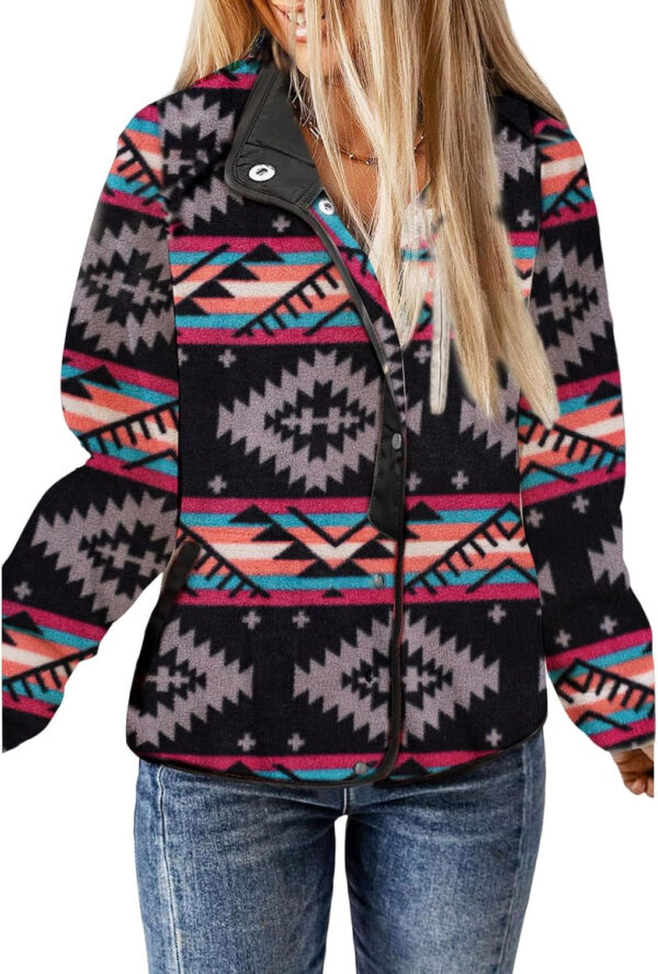 SELINK Womens Fleece Jacket Western Aztec Print Long Sleeve Snap Button Down Shacket Jackets with Pockets