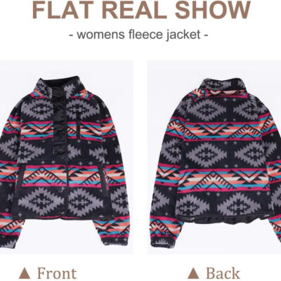 SELINK Womens Fleece Jacket Western Aztec Print Long Sleeve Snap Button Down Shacket Jackets with Pockets