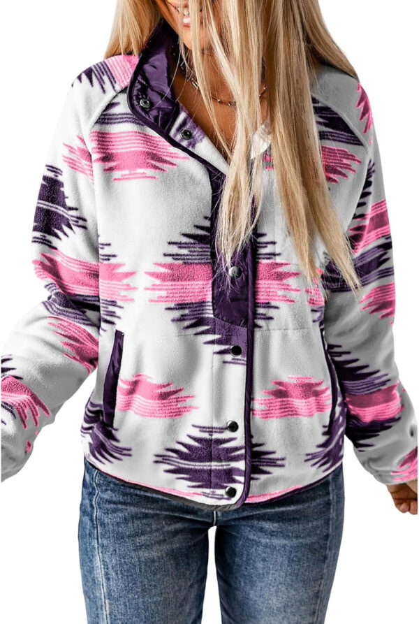 SELINK Womens Fleece Jacket Western Aztec Print Long Sleeve Snap Button Down Shacket Jackets with Pockets