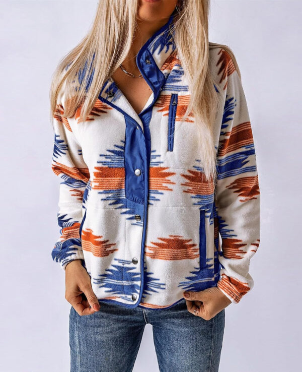 SELINK Womens Fleece Jacket Western Aztec Print Long Sleeve Snap Button Down Shacket Jackets with Pockets