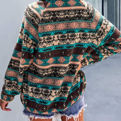 SELINK Womens Fleece Jacket Western Aztec Print Long Sleeve Snap Button Down Shacket Jackets with Pockets