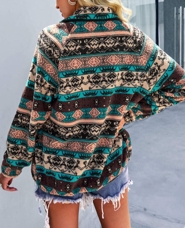 SELINK Womens Fleece Jacket Western Aztec Print Long Sleeve Snap Button Down Shacket Jackets with Pockets