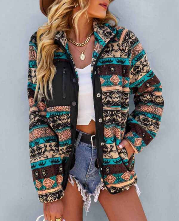 SELINK Womens Fleece Jacket Western Aztec Print Long Sleeve Snap Button Down Shacket Jackets with Pockets