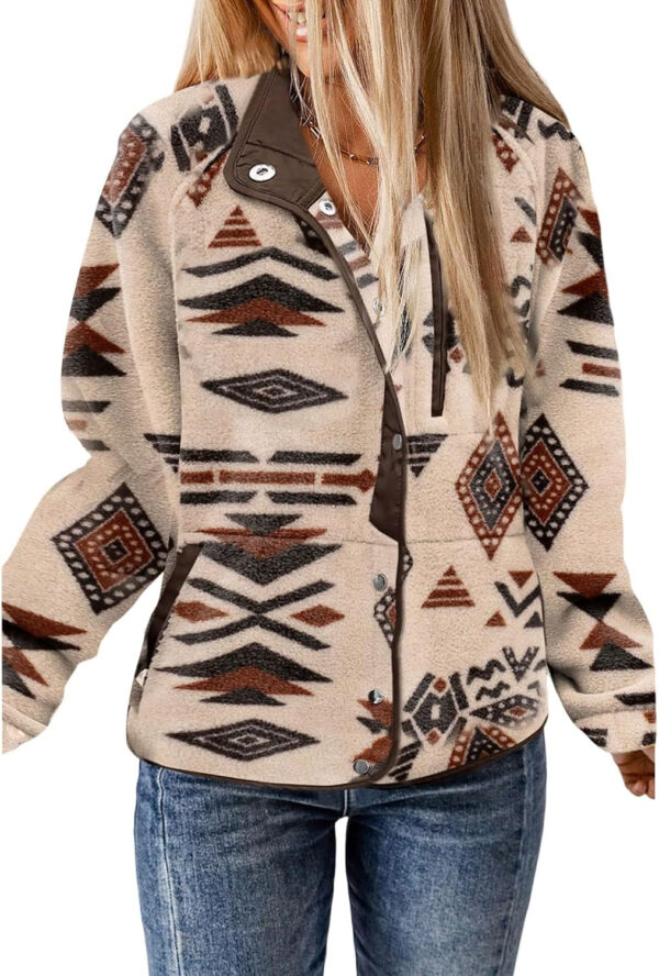 SELINK Womens Fleece Jacket Western Aztec Print Long Sleeve Snap Button Down Shacket Jackets with Pockets