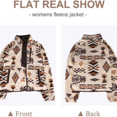 SELINK Womens Fleece Jacket Western Aztec Print Long Sleeve Snap Button Down Shacket Jackets with Pockets