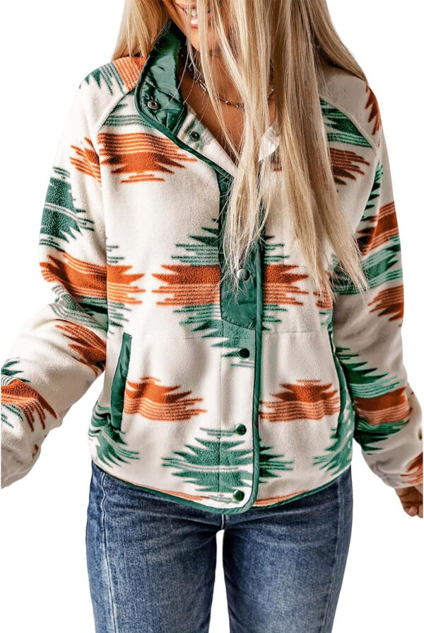 SELINK Womens Fleece Jacket Western Aztec Print Long Sleeve Snap Button Down Shacket Jackets with Pockets