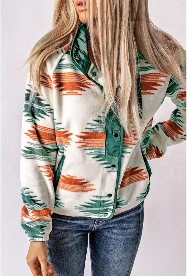 SELINK Womens Fleece Jacket Western Aztec Print Long Sleeve Snap Button Down Shacket Jackets with Pockets