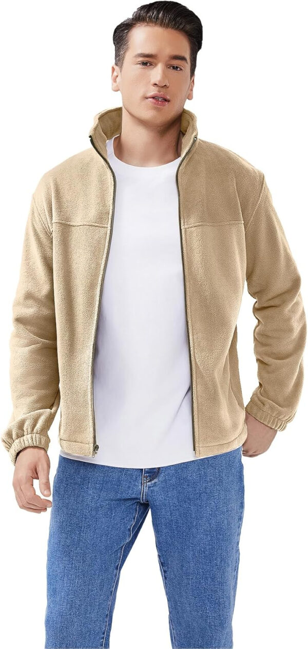 Men's Casual Outdoor Fleece Zip Jacket Long Sleeve Warm Winter Coat for Men with Zip Pocket